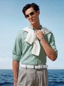 Mainfolk Easy-Care Men Business Woven Long Sleeve Shirt - Green - View 15