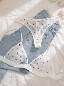 Eraneu Two-Piece Set Of Women Sexy Lingerie (Wireless Bra And Thong) - White - View 4