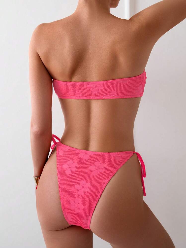Ladies Solid Color Simple Strapless Bikini Set,Summer Beach