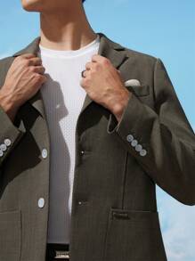 AKNOTIC Business Casual Easy Care Men Woven Business Blazer, For Fall Winter - Army Green - View 15