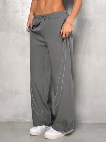 SHEIN EZwear 灰色帶拉繩編織女裝長褲 - 灰色 - 查看 5