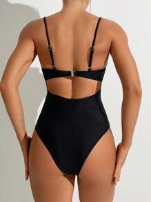 SHEIN Swim Women Solid Color Simple Design One-Piece With Underwire Push Up,Summer Beach