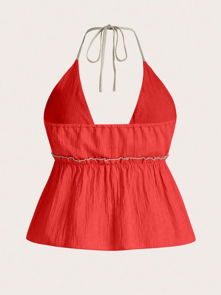 Plus Size Women Halter Solid Color Simple Camisole Top