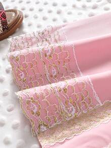 Black And Gold Embroidered Lace Long Baby Dress - Pink - View 4