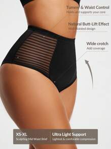 SHAPORA Women's Bodysuit With Mesh Inset And Bikini Panty - Black - View 2