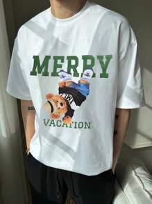 DAZY Camiseta masculina de verão com estampa de letter & ursinho teddy