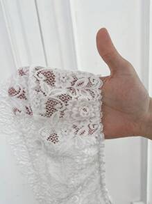 EgrlEra 女士白色性感撞色蕾丝Y2K露脐上衣，适合夏季、度假、节日派对等场合。 - 白色 - 查看 8