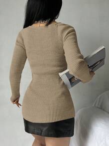 RueChic Maglione collo quadrato in maglia a coste - Albicocca - Visualizzare 3