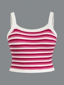 Flirla Plus Size Women Striped Knit Tank Top For Summer Casual Wear - Multicolor - View 1