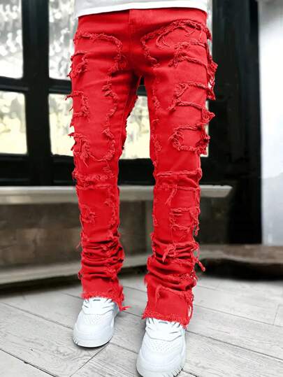 Tween Boy Ripped Frayed Rag Stitching Jeans | SHEIN USA