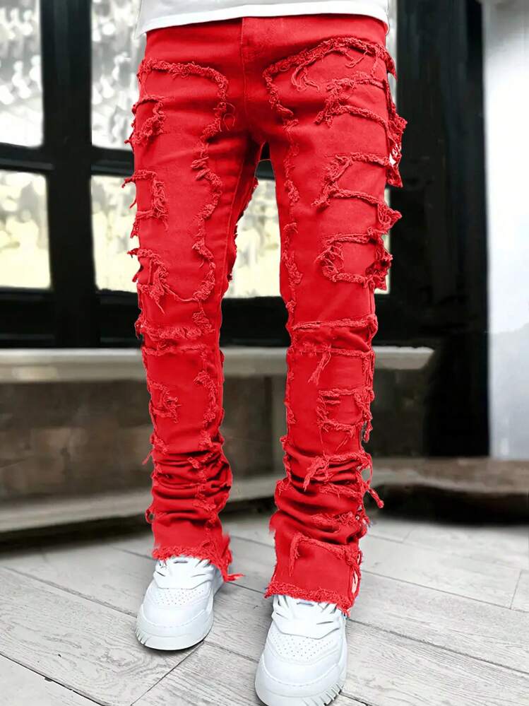 Tween Boy Ripped Frayed Rag Stitching Jeans | SHEIN USA