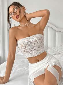 EgrlEra 女士白色性感撞色蕾丝Y2K露脐上衣，适合夏季、度假、节日派对等场合。 - 白色 - 查看 3