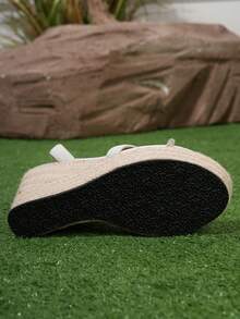 Phụ Nữ Mùa Hè Nêm Giày Sandal Phong Cách Hàn Quốc Chống Thấm Nước Nền Tảng Đế Dày Cao Cấp Ống Hút Dệt Xốp Giày - trắng - Xem 3