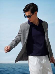 AKNOTIC Business Casual 易护理男士梭织棉质商务西装外套，适合秋冬穿着 - 黑與白 - 查看 14