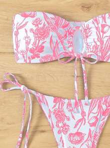 SHEIN Swim Summer Beach Women Vacation Floral Printed Hollow Out Knot Simple Fashion Bikini Set With Random Print