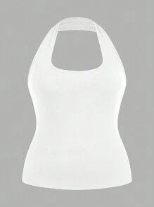 Slaydiva Bộ 2 áo hai dây dài màu trắng ôm sát, kiểu cổ yếm, thích hợp cho mùa hè. - Đen và trắng - Xem 9