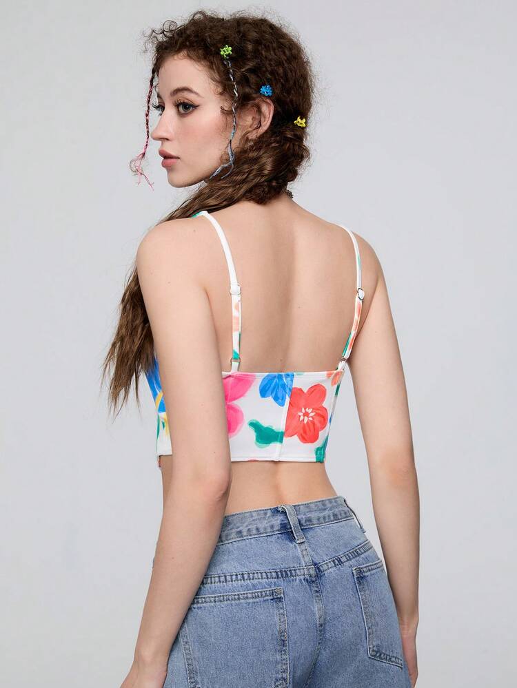 Women Fashion Short Asymmetrical Hem Printed Tank Top
