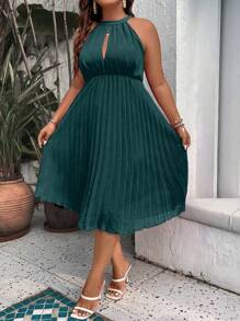 Breezaya Vestido con diseño de hombros descubiertos, suelto y con pliegues para mujer de tallas grandes