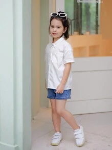 Young Girl Daily Casual Street Weave Short Sleeve Shirt Top