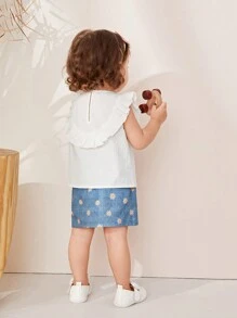 Cozy Pixies 女嬰2入組嬰兒休閒舒服透氣襯衫和裙子套裝帶荷葉邊下擺 - 彩色 - 查看 2