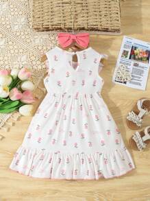 Baby Girl Cute French Style Tiny Floral Elegant Color-Blocking Bowknot Dress - Multicolor - View 2