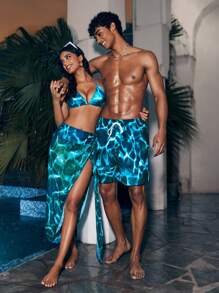 Manfinity VDAYZ 1pc Men Fashionable Casual And Loose Beach Holiday Swim Trunks Couples Matching Swimwear, For Beach, Vacation,Hawaiian
