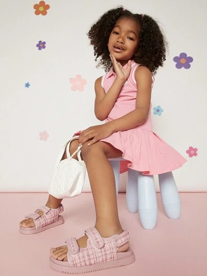 Mini mi Sandalias Planas Cómodas Y Modernas De Cuadros Rosados Para Niños En Verano