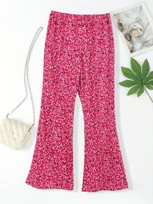 Teen Girl Random Printed Simple Daily Flared Pants - Pink - View 3