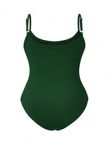 SHEIN LUNE Plus Size Women Solid Color Casual Cami Body cho kỳ nghỉ - màu xanh lá - Xem 2