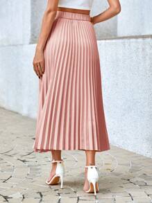 SHEIN Privé 女款素色日常百褶裙 - 粉色 - 查看 2