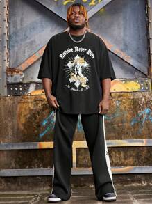 Manfinity VCAY Conjunto Casual de Camisetas de Malha Solta Plus Size para Homens, 2 Peças - Preto e Branco - Visão 7