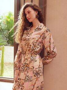 MOTF PREMIUM ALLOVER PRINT V-COLLAR DRESS - Multicolor - View 4