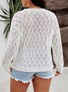 Flirla Sweater Ukuran Plus Kontras Lace Sheer Plain Casual - Putih - View 2