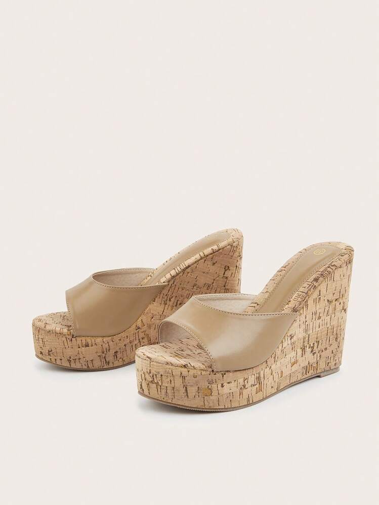 Khaki Color Simple And Versatile New Women Sloping Sandals With Wide Strap, High Platform And Comfortable Height Increasing Slippers With Anti-Skid Thick Soles, Suitable For Indoor And Outdoor - Khaki - View 2