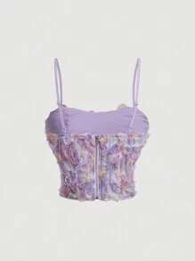 SHEIN MOD Purple 3D Mesh Floral Print Camisole Top