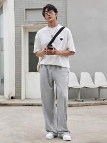 Claim Dot Men Long Straight Casual Summer Wide Legged Sports Pants Oversize Sweat Pants Nice Plain Light Grey Going Out Fashion Couple Matching