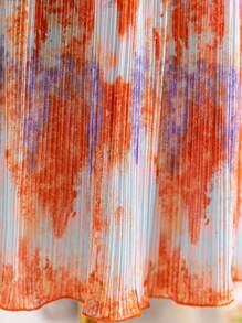 Soleia 女性休閒浪漫復活節/畢業季/假日連身裙，適合派對、花園茶會、海灘，由橘色和紫色漸變的染色，褶皺和精緻紋理的面料，彈性領口和腰band，流動下擺