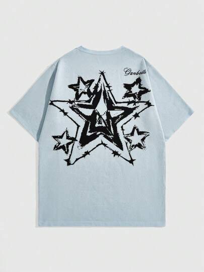 Men Spring And Summer Short-Sleeved Knitwear With Letter Five-Pointed Star Pattern And Round Neck