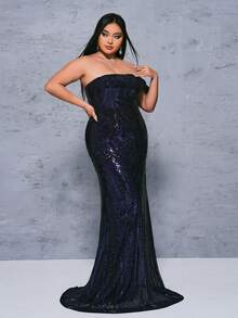 seomiscky Fashionable Plus-Size Women Sequin One-Shoulder Bodycon Dress