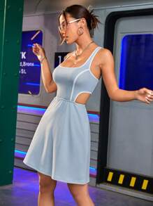 Đầm thể thao không tay màu trơn thời trang cho nữ - Xám - Xem 8