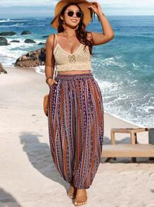 Breezaya 大碼波西米亞海灘復古印花燈籠褲