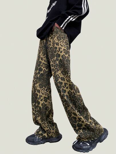 Street Life Men's Leopard Print Drawstring Waist Pants