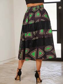 SHEIN Lady Women Spring/Summer Casual Printed Patchwork Lace Skirt - Multicolor - View 6