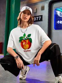 Gameset SHEIN Sport Mujeres camiseta sencilla de cuello redondo, manga corta y ajuste entallado con letras impresas