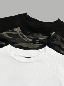 SHEIN EZwear 3 件大码女士休闲纯色圆领短袖 T 恤，适合夏季 - 彩色 - 查看 6