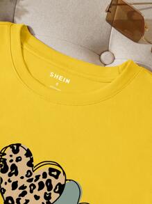 INAWLY 女士夏季休闲心形和字母印花短袖 T 恤图案 T 恤女式上衣 - 黃色 - 查看 5
