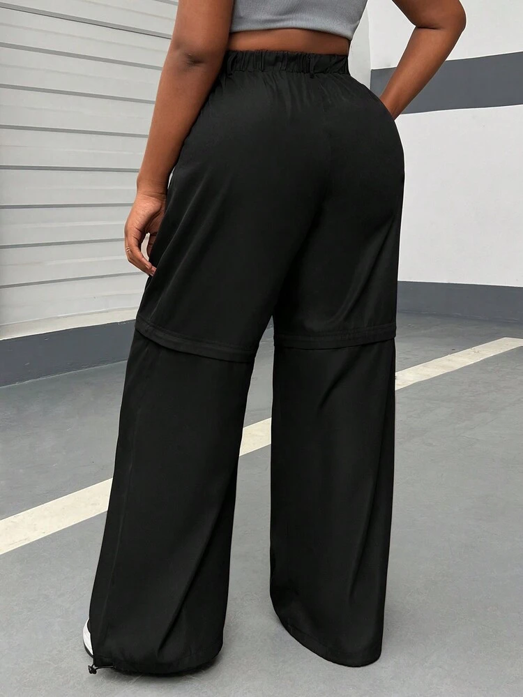 Women Plus Size Two-Wearable Solid Color Pants