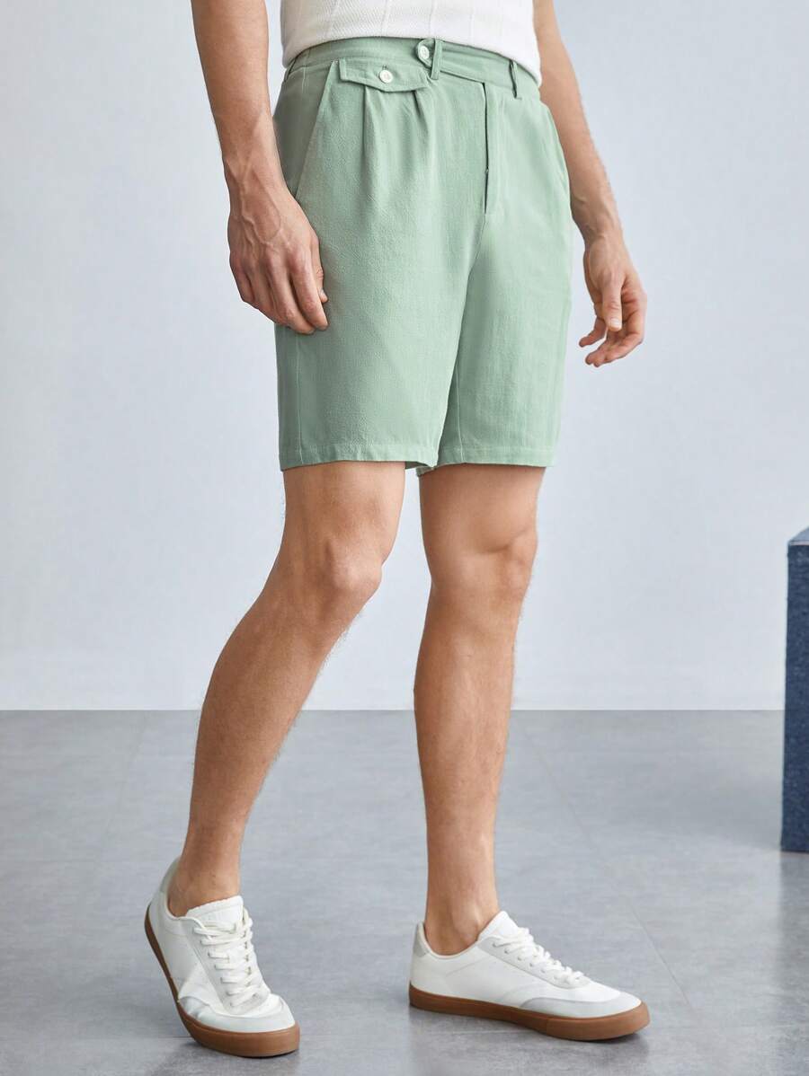 Manfinity VCAY Pantalones cortos casuales tejidos en unicolor minimalista para uso diario para hombres - Verde - Ver 1