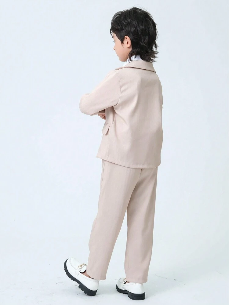 2pcs Young Boy Casual & Simple English Gentleman Style Flower Boy Wedding Piano Concert Long Sleeve Suit Jacket And Pants Suitable For Daily Wear, Performance, , Wedding, And All Seasons