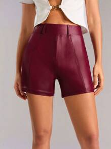 Forever 21 Women Summer Sexy Solid Color Slim Fit Shorts - Burgundy - View 1